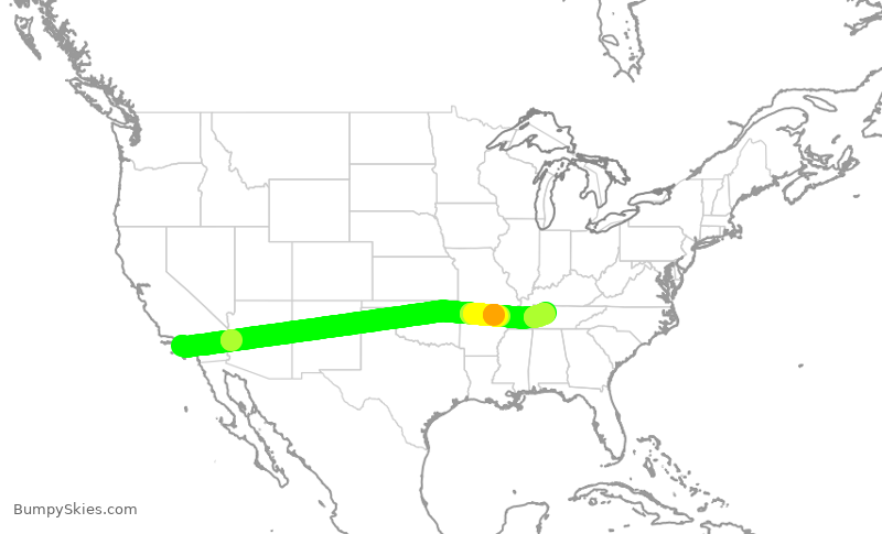 Turbulence forecast map for AAL1100, LAX to BNA