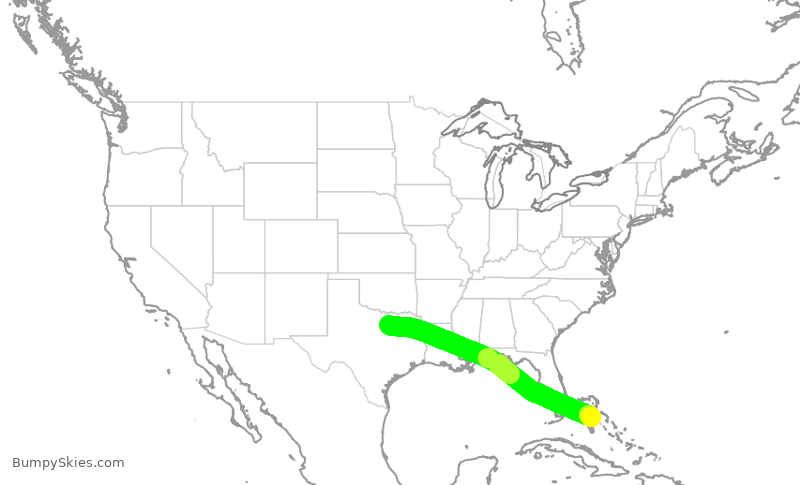 Turbulence forecast map for AAL1101, DFW to NAS
