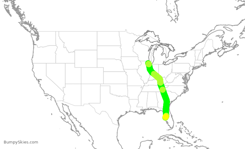 Turbulence forecast map for AAL1101, ORD to TPA