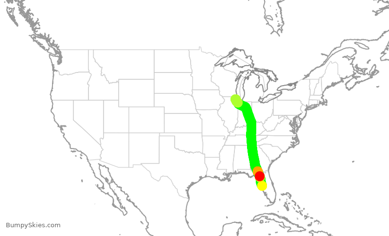 Turbulence forecast map for AAL1101, TPA to ORD