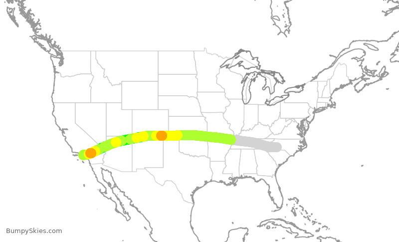 Turbulence forecast map for AAL1105, CLT to LAX
