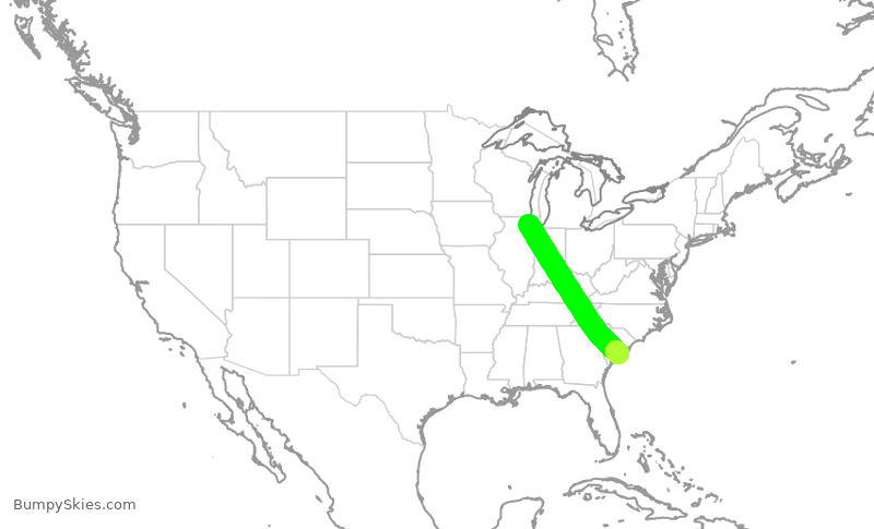 Turbulence forecast map for AAL1105, ORD to CHS