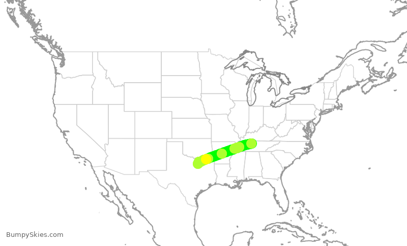 Turbulence forecast map for AAL1109, BNA to DFW