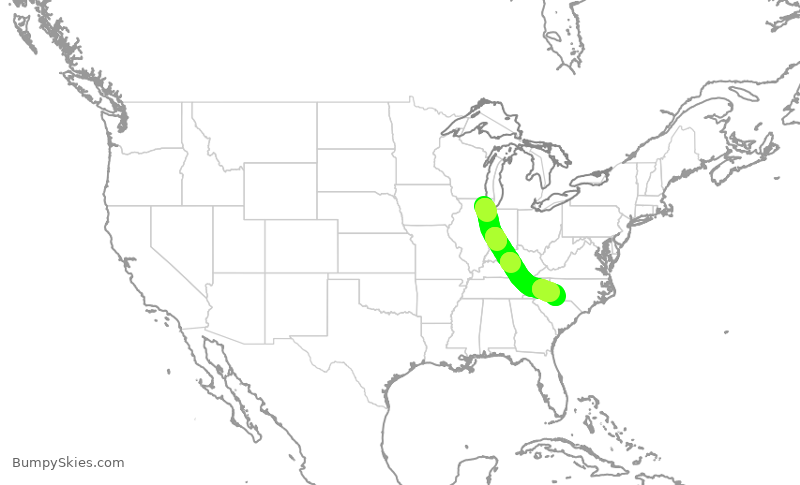 Turbulence forecast map for AAL1109, ORD to CLT