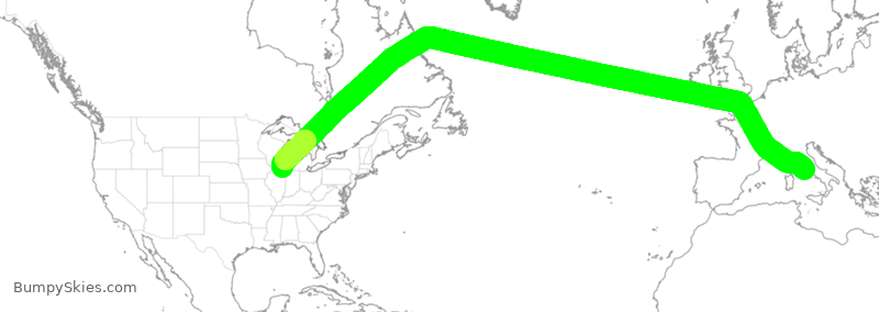 Turbulence forecast map for AAL110, ORD to FCO