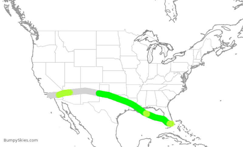 Turbulence forecast map for AAL1110, LAX to MIA