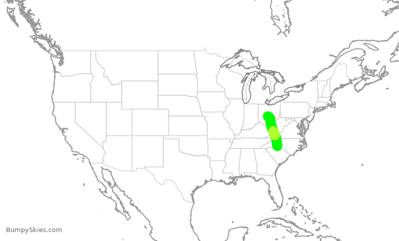 Turbulence forecast map for AAL1115, CLT to CMH