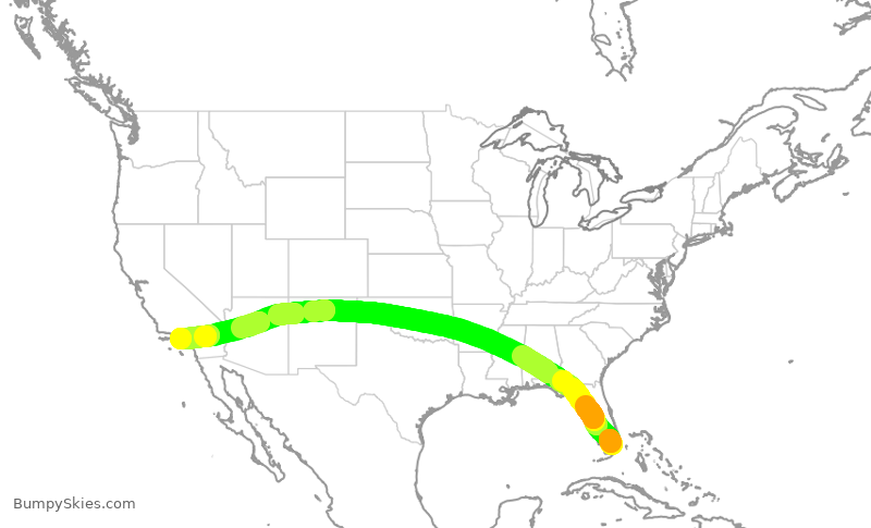 Turbulence forecast map for AAL1115, MIA to LAX