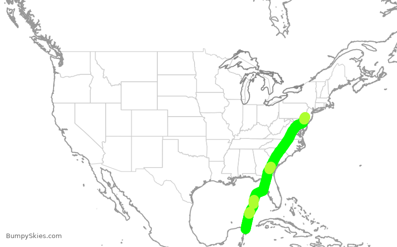 Turbulence forecast map for AAL1116, MUN to PHL