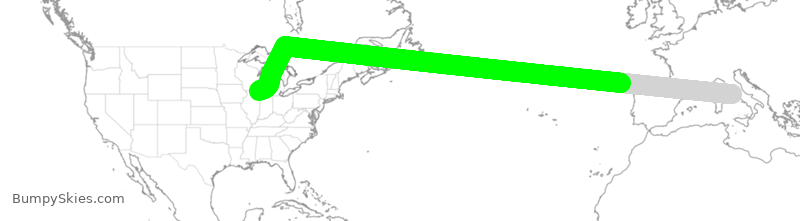 Turbulence forecast map for AAL111, IRF to ORD