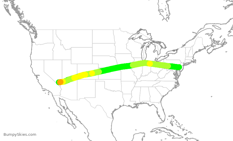 Turbulence forecast map for AAL1121, LAS to PHL