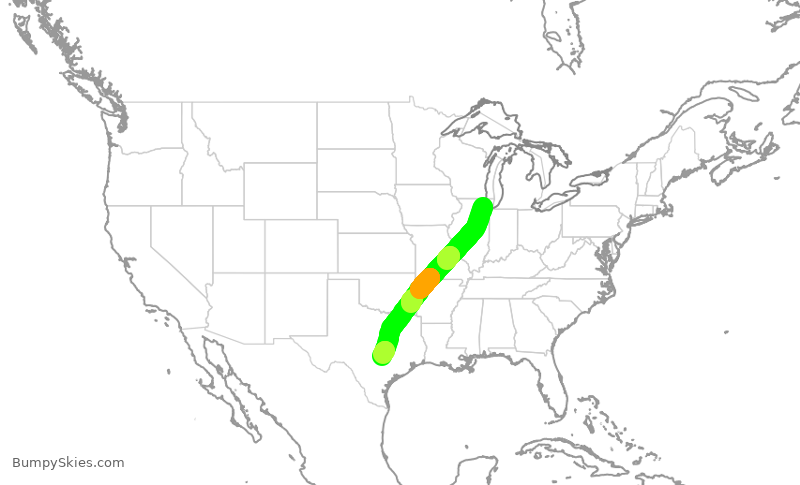 Turbulence forecast map for AAL1121, ORD to AUS