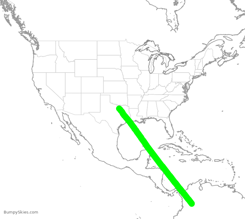 Turbulence forecast map for AAL1122, KBO to DFW