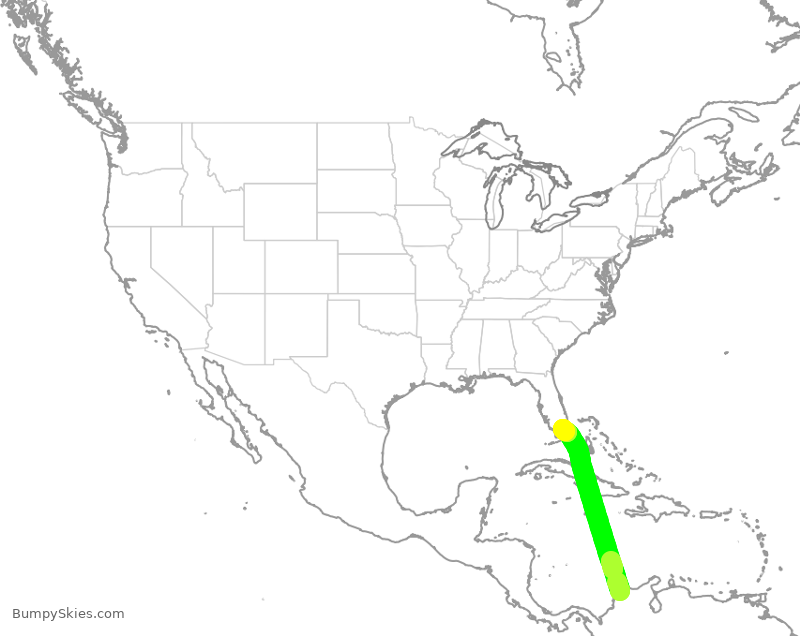 Turbulence forecast map for AAL1124, BAQ to MIA