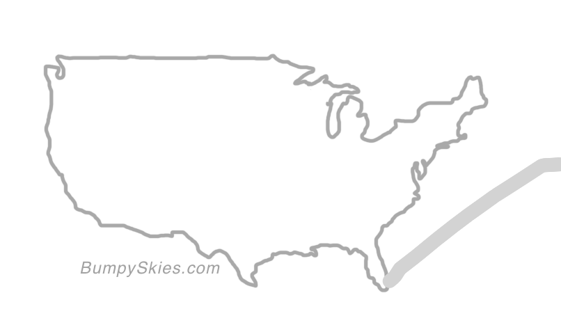 Map of continental US with illustrated flight path and turbulence forecast (described in text below)