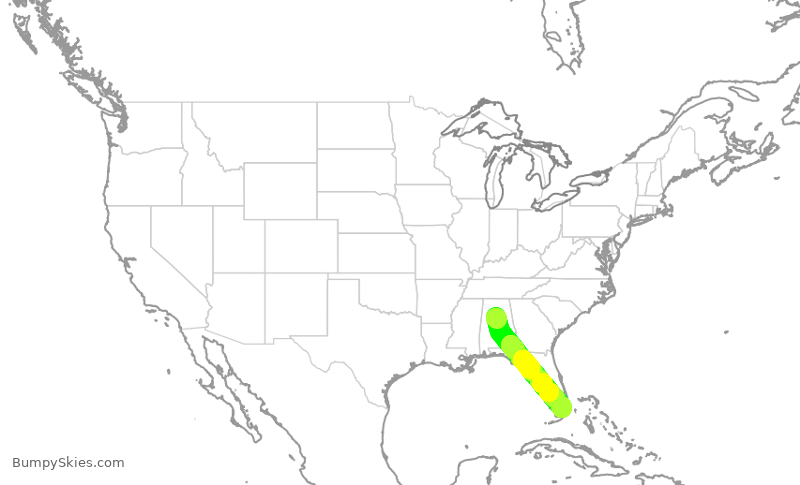 Turbulence forecast map for AAL1132, BHM to MIA