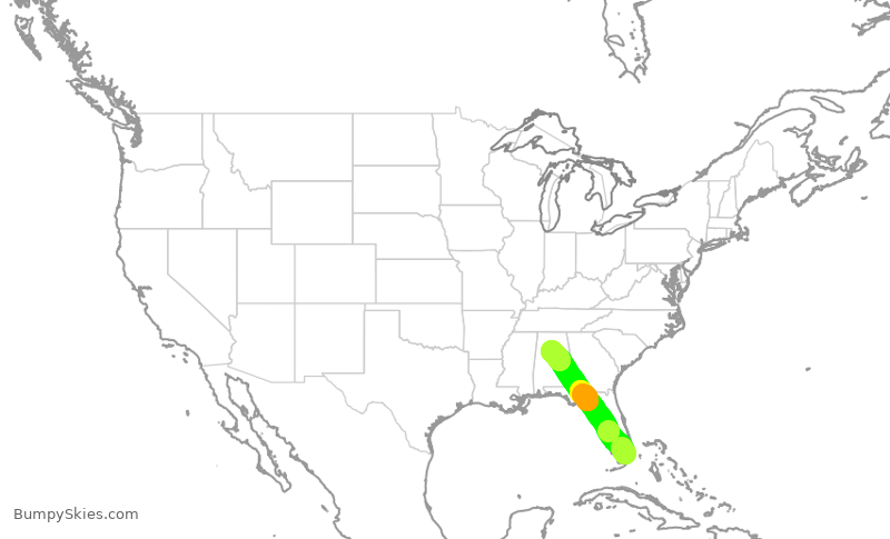 Turbulence forecast map for AAL1132, MIA to BHM
