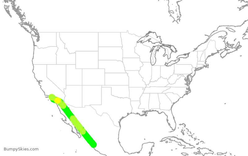 Turbulence forecast map for AAL1133, MPR to LAX