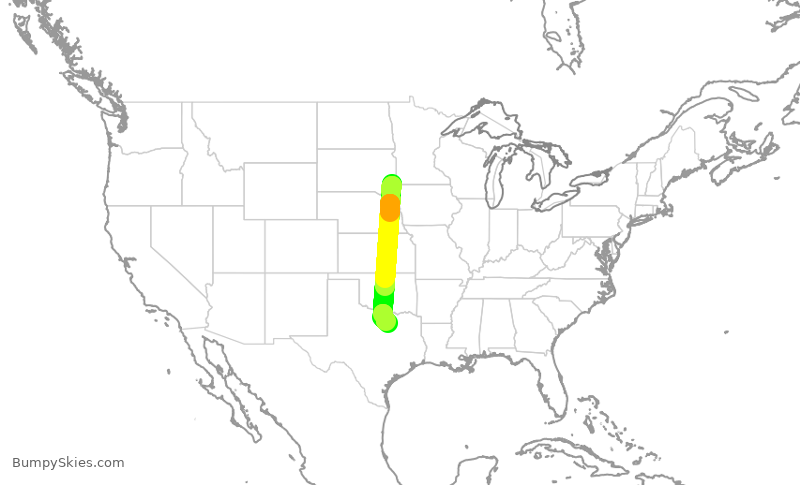 Turbulence forecast map for AAL1134, FSD to DFW