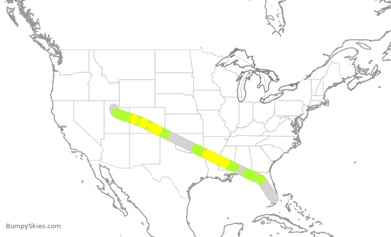 Turbulence forecast map for AAL1134, MIA to SLC