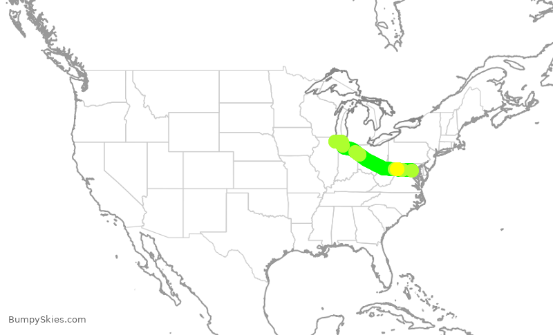 Turbulence forecast map for AAL1135, DCA to ORD