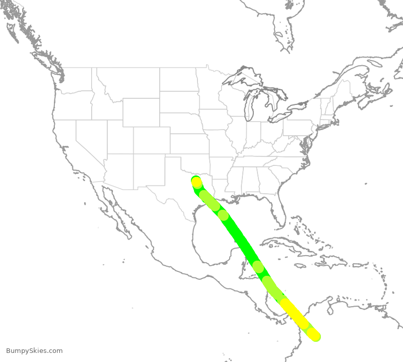 Turbulence forecast map for AAL1137, DFW to BOG