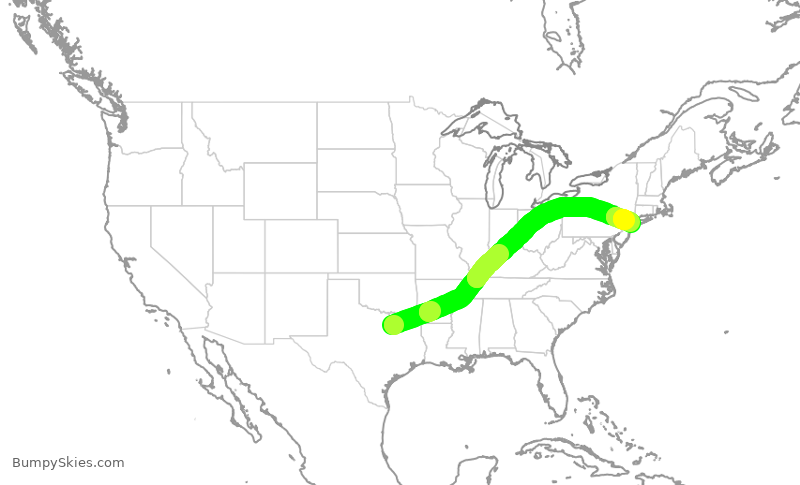 Turbulence forecast map for AAL1138, DFW to JFK