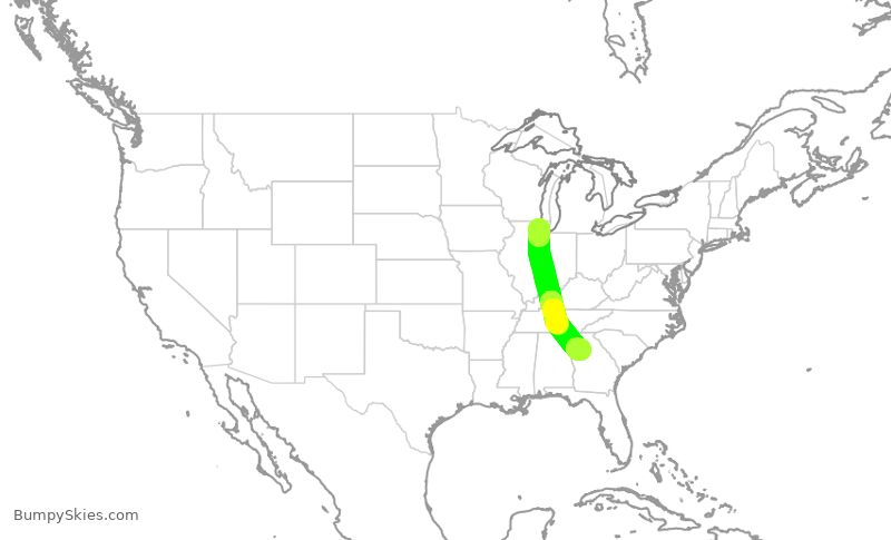 Turbulence forecast map for AAL1138, ORD to ATL