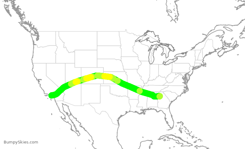 Turbulence forecast map for AAL1141, ATL to LAX