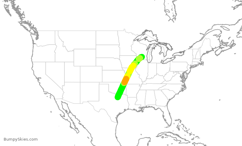Turbulence forecast map for AAL1141, DFW to MSN