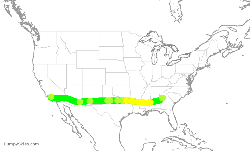 Turbulence forecast map for AAL1141, LAX to ATL
