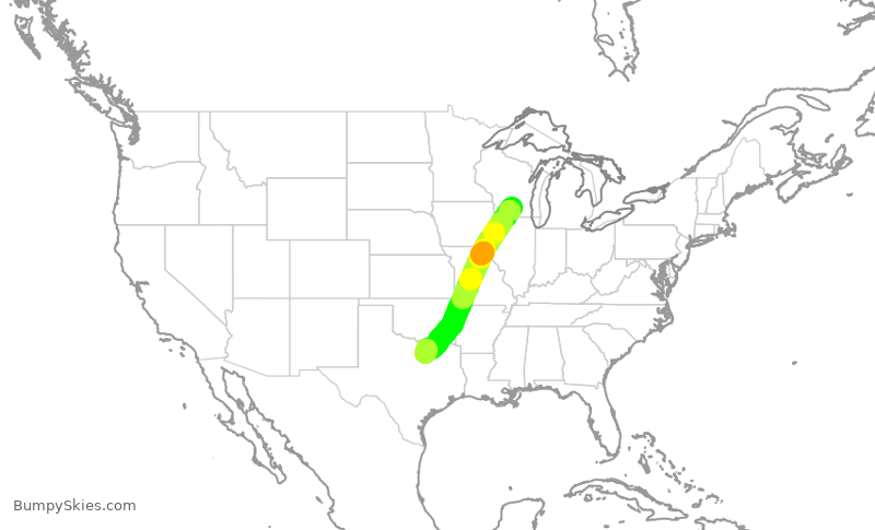 Turbulence forecast map for AAL1141, MSN to DFW