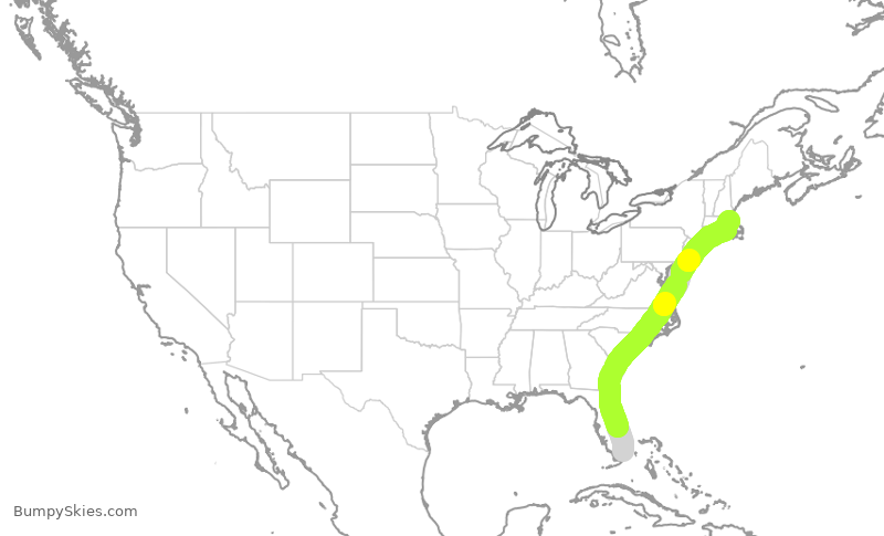 Turbulence forecast map for AAL1147, MIA to BOS