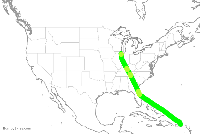 Turbulence forecast map for AAL1150, ORD to IST