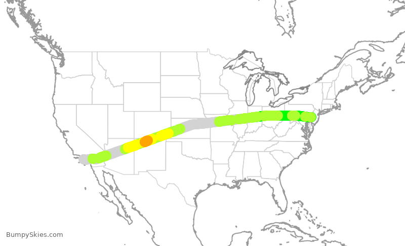 Turbulence forecast map for AAL1151, LAX to PHL