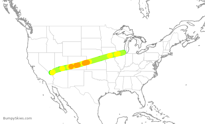 Turbulence forecast map for AAL1151, ORD to LAS