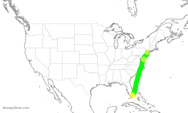 Turbulence forecast map for AAL1152, EWR to MIA