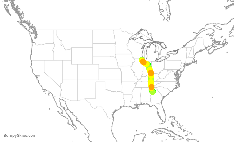 Turbulence forecast map for AAL1153, ATL to ORD