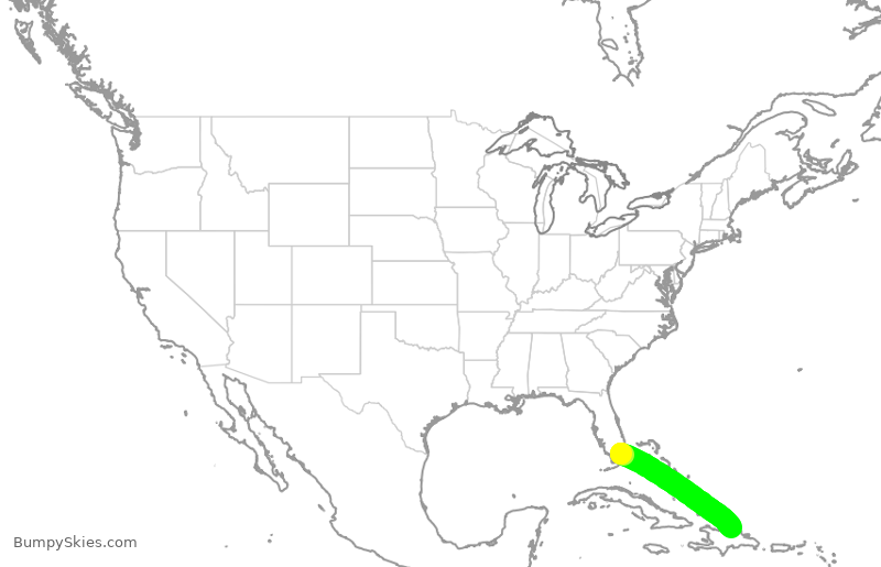 Turbulence forecast map for AAL1153, MIA to POP