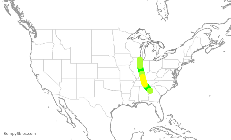Turbulence forecast map for AAL1153, ORD to ATL