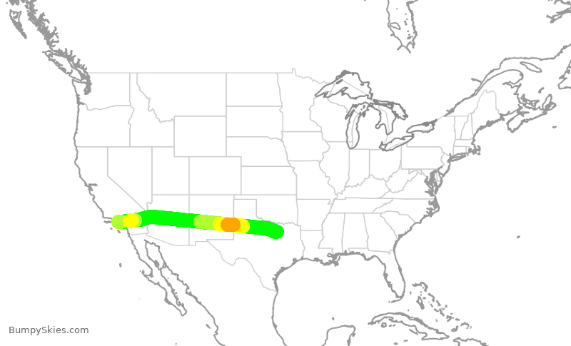 Turbulence forecast map for AAL1154, DFW to LAX