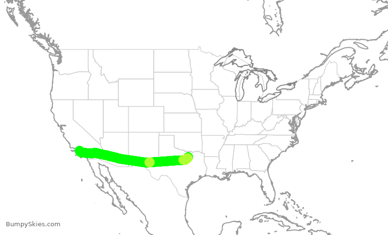 Turbulence forecast map for AAL1154, LAX to DFW