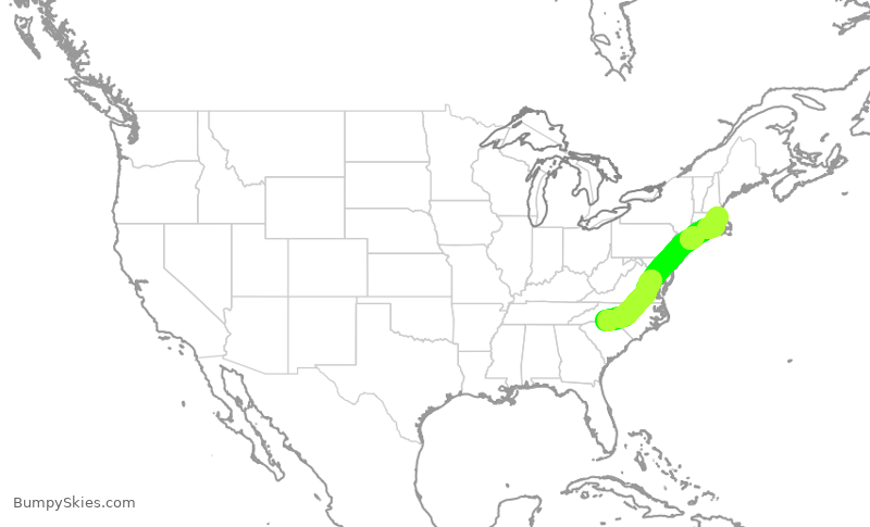 Turbulence forecast map for AAL1155, CLT to BOS