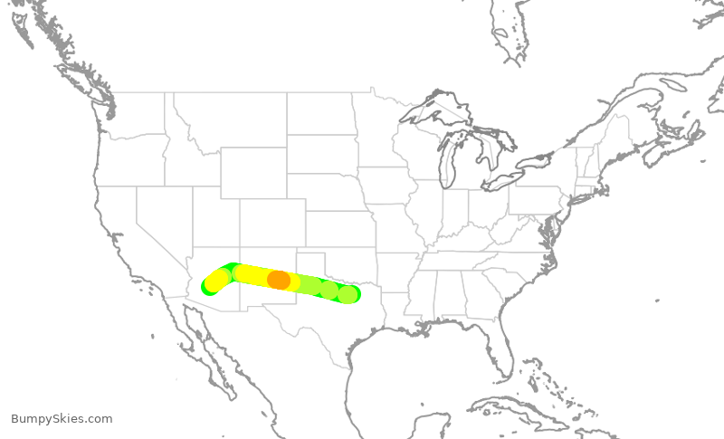 Turbulence forecast map for AAL1155, DFW to PHX
