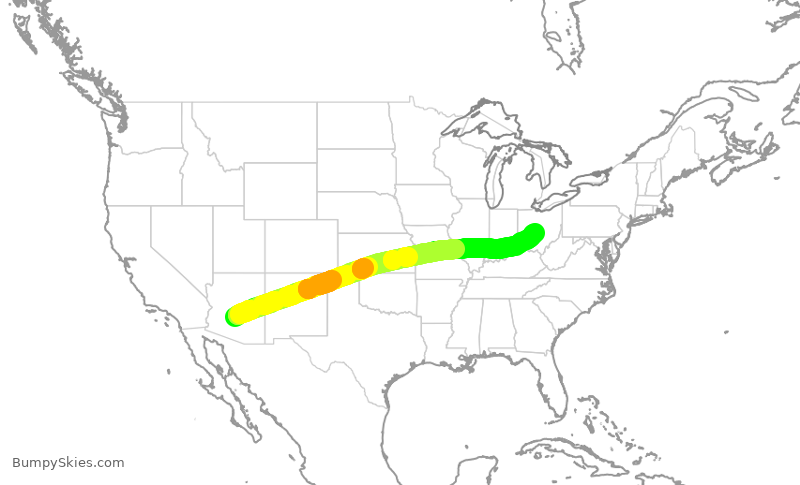 Turbulence forecast map for AAL1156, PHX to CMH