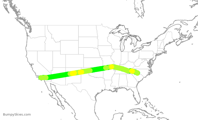 Turbulence forecast map for AAL1159, LAX to CLT