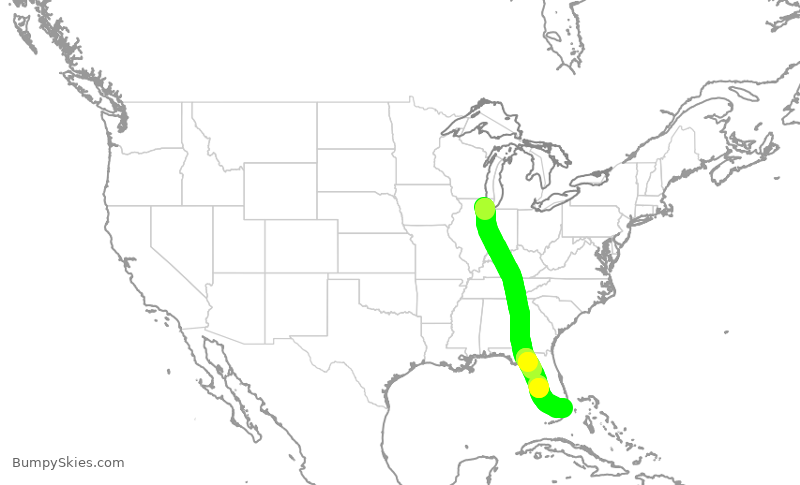 Turbulence forecast map for AAL1159, ORD to MIA