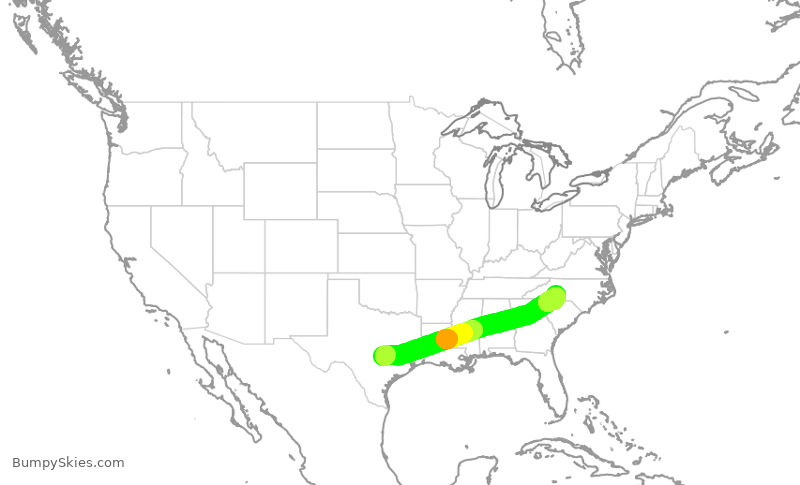 Turbulence forecast map for AAL1161, AUS to CLT
