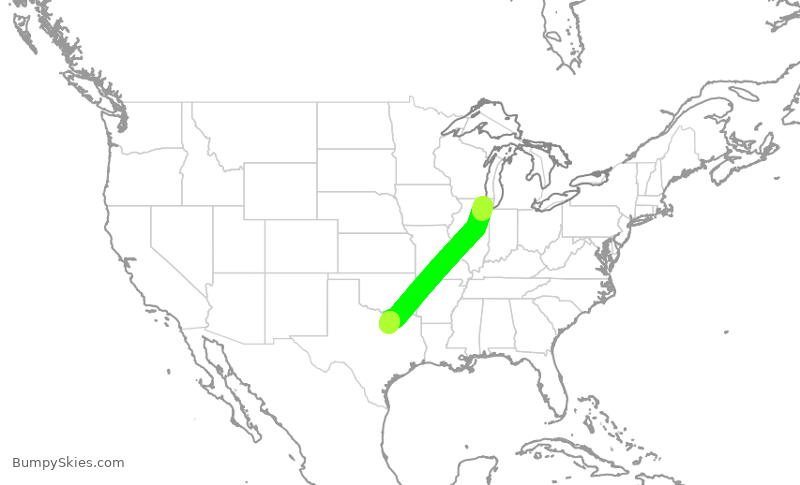 Turbulence forecast map for AAL1161, ORD to DFW