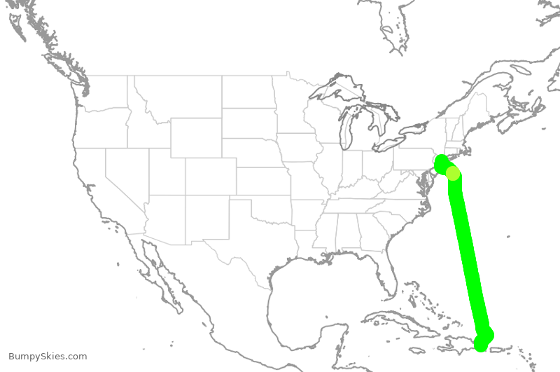 Turbulence forecast map for AAL1161, PUJ to JFK
